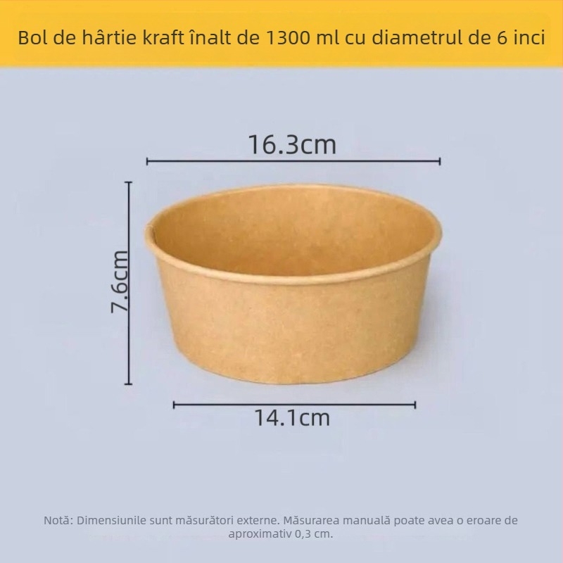 Cutie rotundă din hârtie kraft, de unică folosință, cu capac – calitate alimentară, rezistentă la temperaturi înalte