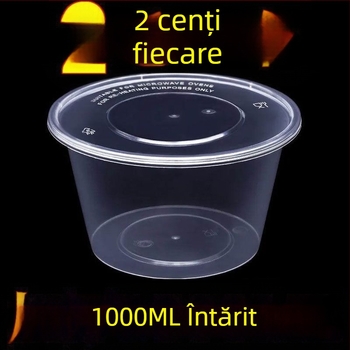 Cutie de prânz de unică folosință, rotundă, 1000 ml, din plastic, transparentă, cu bol pentru supă, pentru take-away
