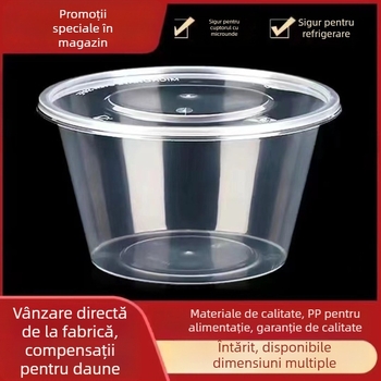 Cutie de prânz de unică folosință, rotundă, 1000 ml, din plastic, transparentă, cu bol pentru supă, pentru take-away