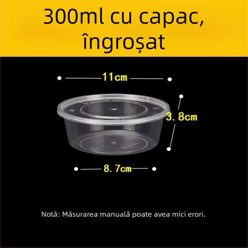 Cutie de prânz de unică folosință, rotundă, 1000 ml, din plastic, transparentă, cu bol pentru supă, pentru take-away