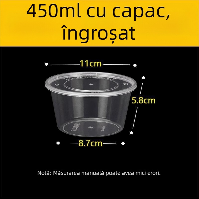 Cutie de prânz de unică folosință, rotundă, 1000 ml, din plastic, transparentă, cu bol pentru supă, pentru take-away