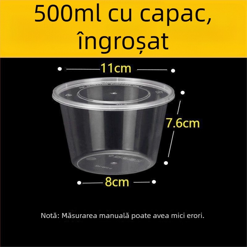 Cutie de prânz de unică folosință, rotundă, 1000 ml, din plastic, transparentă, cu bol pentru supă, pentru take-away