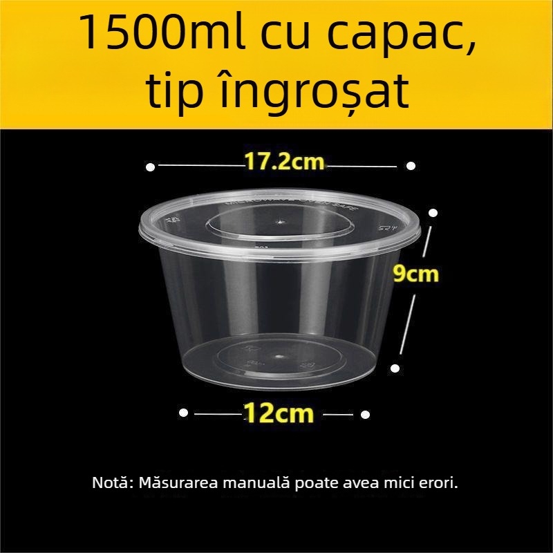 Cutie de prânz de unică folosință, rotundă, 1000 ml, din plastic, transparentă, cu bol pentru supă, pentru take-away