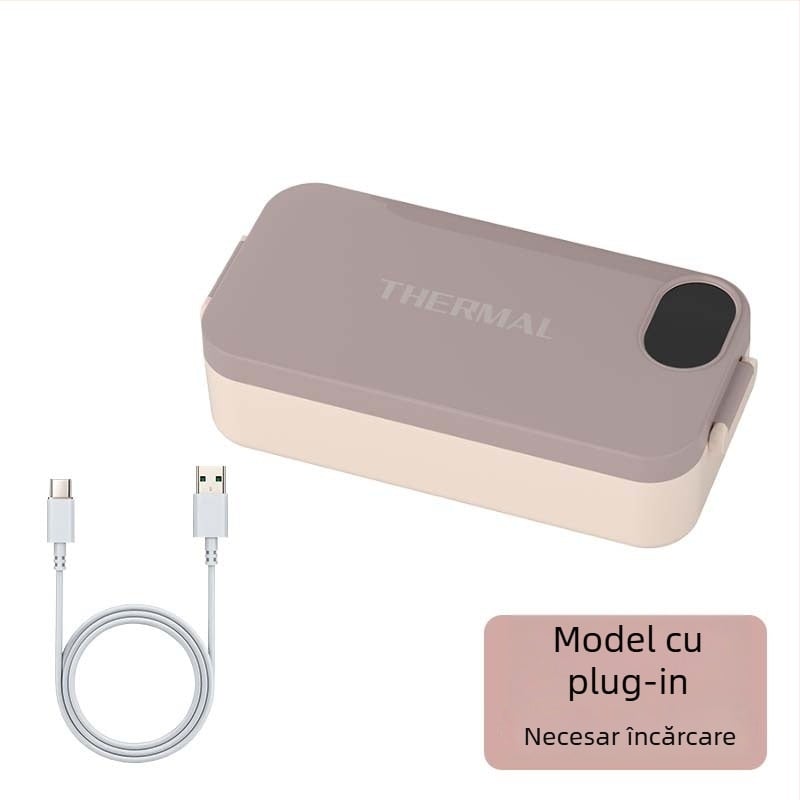 Cutie electrică pentru prânz cu încălzire fără apă, alimentare USB 5V 15W, recipient interior din oțel inoxidabil, model F13