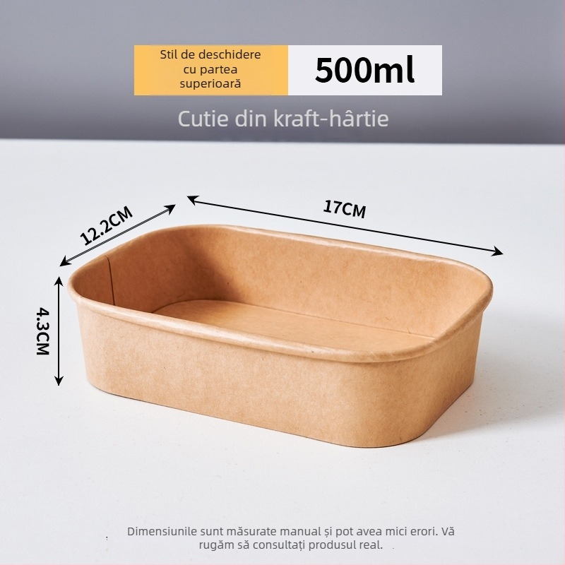 Cutie de unică folosință din hârtie kraft, pătrată, pentru livrare la pachet, cu bol din hârtie etanș, pentru camping și picnic; nu este compatibilă cu microundele; potrivită pentru mese tip bento.