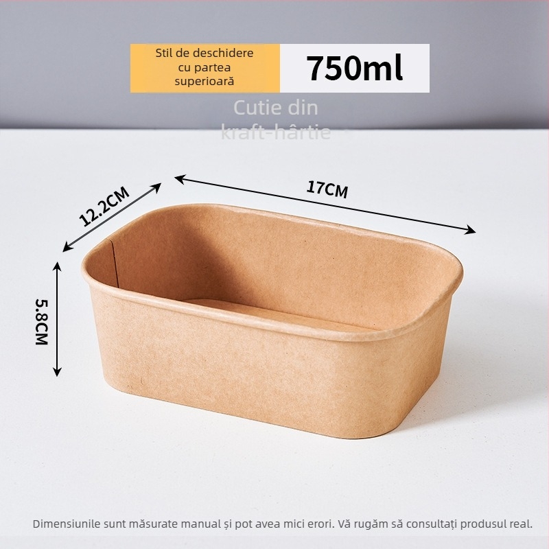 Cutie de unică folosință din hârtie kraft, pătrată, pentru livrare la pachet, cu bol din hârtie etanș, pentru camping și picnic; nu este compatibilă cu microundele; potrivită pentru mese tip bento.