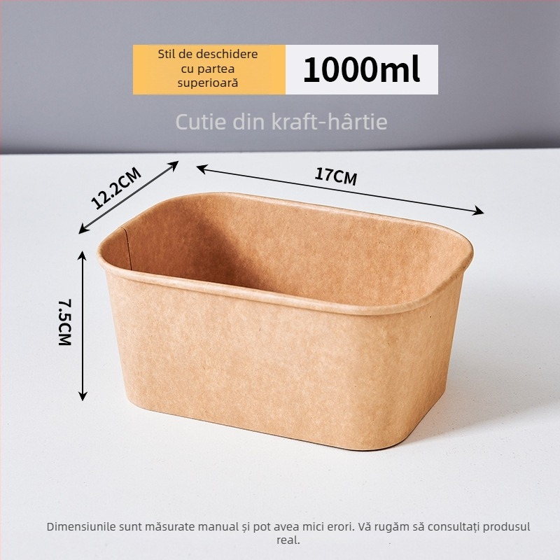 Cutie de unică folosință din hârtie kraft, pătrată, pentru livrare la pachet, cu bol din hârtie etanș, pentru camping și picnic; nu este compatibilă cu microundele; potrivită pentru mese tip bento.