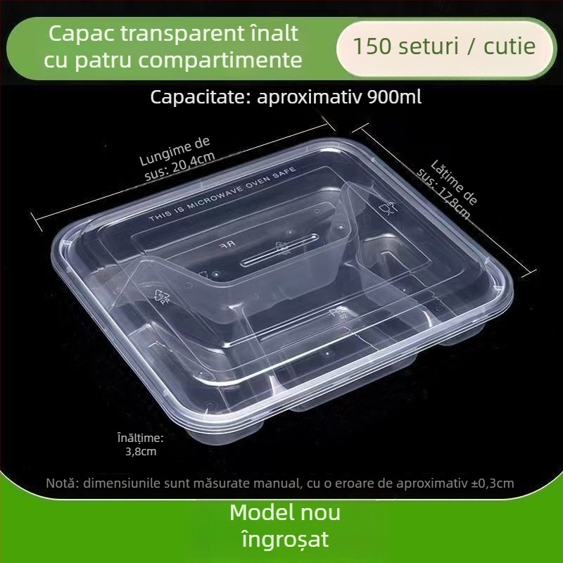 Cutie de prânz de unică folosință cu 4 compartimente, formă dreptunghiulară, PP, marca Jiajia hengmei, origine Huaian, Anhui, 150 seturi