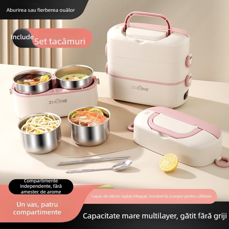Cutie pentru prânz electrică – capacitate mare 2,0 L, vas interior detașabil din oțel inoxidabil 304, încălzire 250W, alimentare 220V, design izolat
