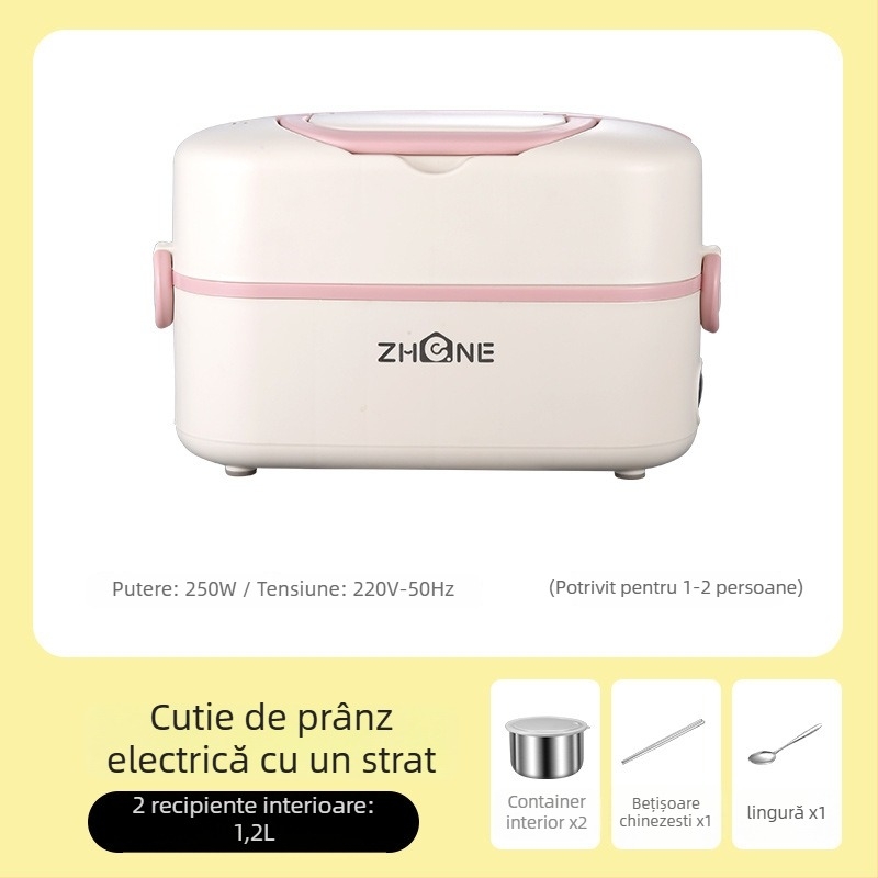 Cutie pentru prânz electrică – capacitate mare 2,0 L, vas interior detașabil din oțel inoxidabil 304, încălzire 250W, alimentare 220V, design izolat