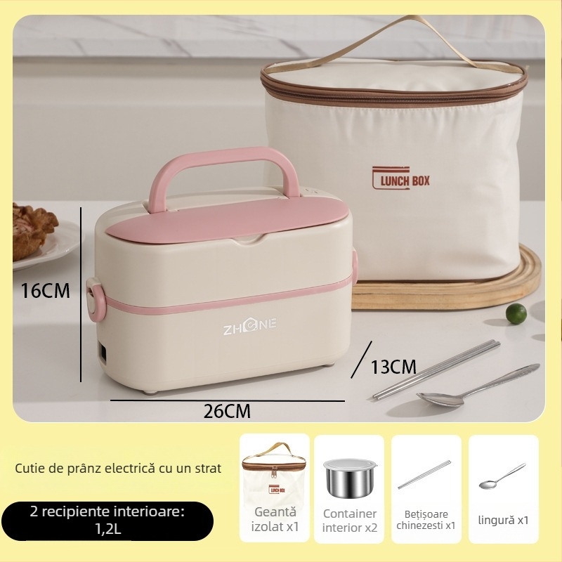 Cutie pentru prânz electrică – capacitate mare 2,0 L, vas interior detașabil din oțel inoxidabil 304, încălzire 250W, alimentare 220V, design izolat