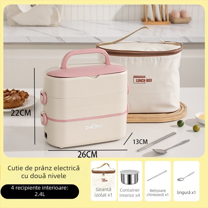 Cutie pentru prânz electrică – capacitate mare 2,0 L, vas interior detașabil din oțel inoxidabil 304, încălzire 250W, alimentare 220V, design izolat