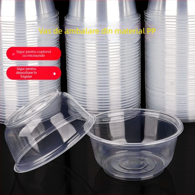 Vas de unică folosință din plastic, rotund, cu pereți groși, pentru mâncare la pachet, capacitate 300–900 ml, 600 buc./cutie