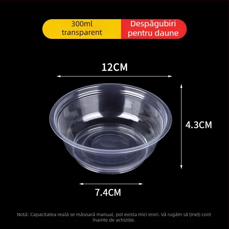 Vas de unică folosință din plastic, rotund, cu pereți groși, pentru mâncare la pachet, capacitate 300–900 ml, 600 buc./cutie