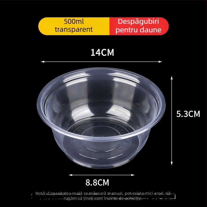Vas de unică folosință din plastic, rotund, cu pereți groși, pentru mâncare la pachet, capacitate 300–900 ml, 600 buc./cutie