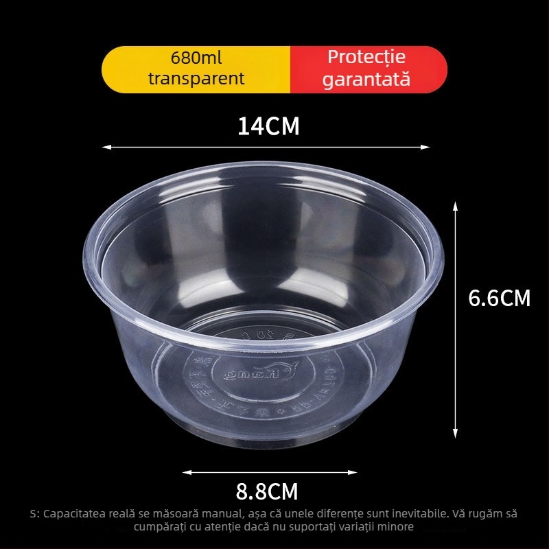 Vas de unică folosință din plastic, rotund, cu pereți groși, pentru mâncare la pachet, capacitate 300–900 ml, 600 buc./cutie