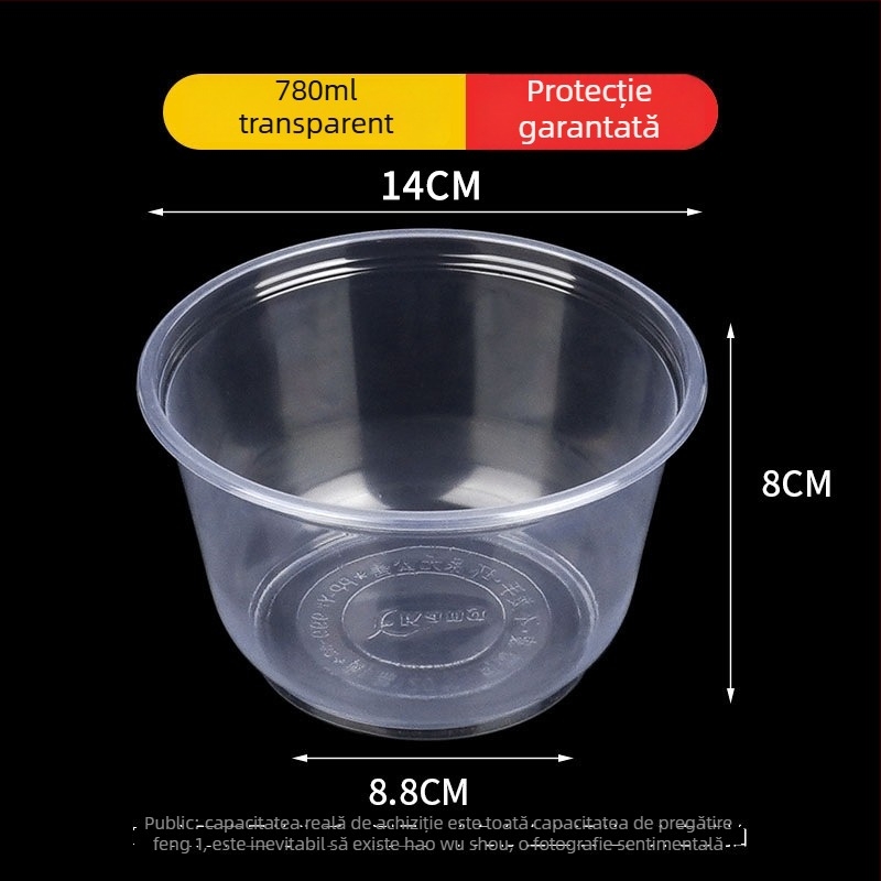 Vas de unică folosință din plastic, rotund, cu pereți groși, pentru mâncare la pachet, capacitate 300–900 ml, 600 buc./cutie