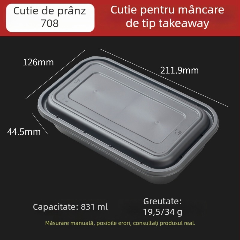 Cutie de prânz de unică folosință, dreptunghiulară, potrivită pentru microunde, din PP alimentar, imprimare logo disponibil