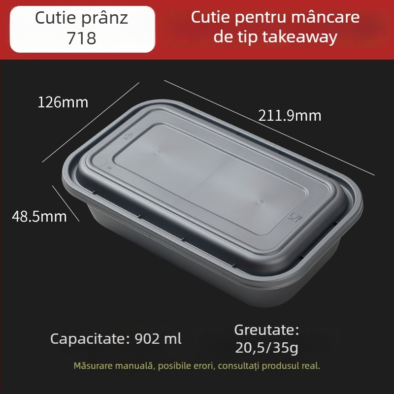 Cutie de prânz de unică folosință, dreptunghiulară, potrivită pentru microunde, din PP alimentar, imprimare logo disponibil