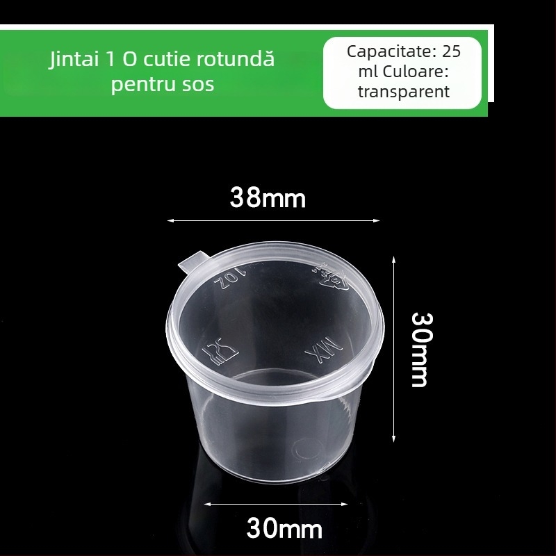 Cupă de sos de unică folosință pentru take-out cu capac, din plastic, compatibilă cu microunde, imprimare logo disponibilă, personalizare disponibilă