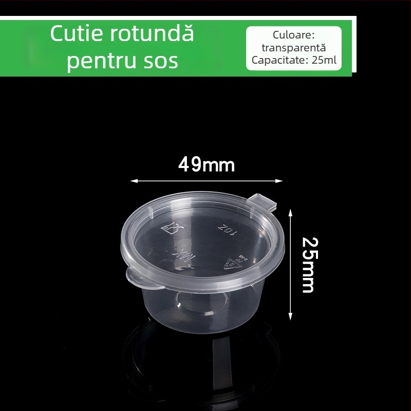 Cupă de sos de unică folosință pentru take-out cu capac, din plastic, compatibilă cu microunde, imprimare logo disponibilă, personalizare disponibilă