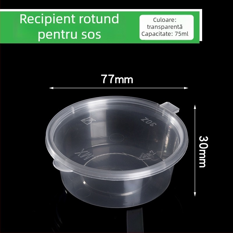 Cupă de sos de unică folosință pentru take-out cu capac, din plastic, compatibilă cu microunde, imprimare logo disponibilă, personalizare disponibilă
