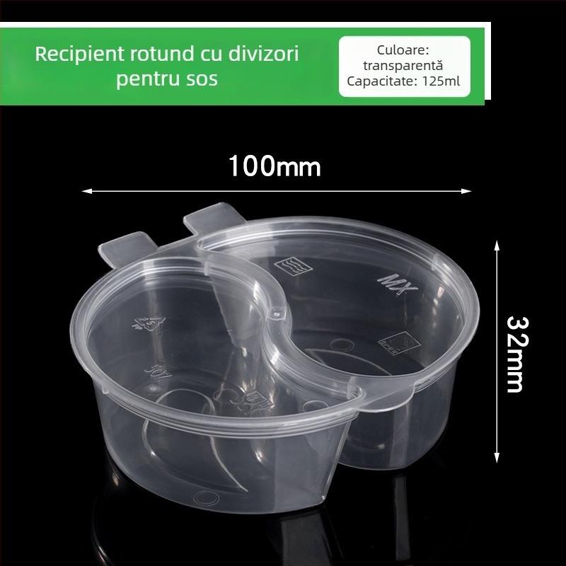 Cupă de sos de unică folosință pentru take-out cu capac, din plastic, compatibilă cu microunde, imprimare logo disponibilă, personalizare disponibilă