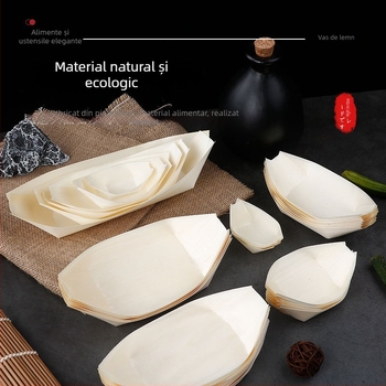 Cutie de gustări din lemn, în formă de barcă, personalizabilă, grosime 36 mm, capacitate 10