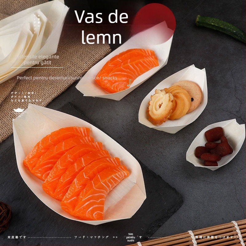 Cutie de gustări din lemn, în formă de barcă, personalizabilă, grosime 36 mm, capacitate 10