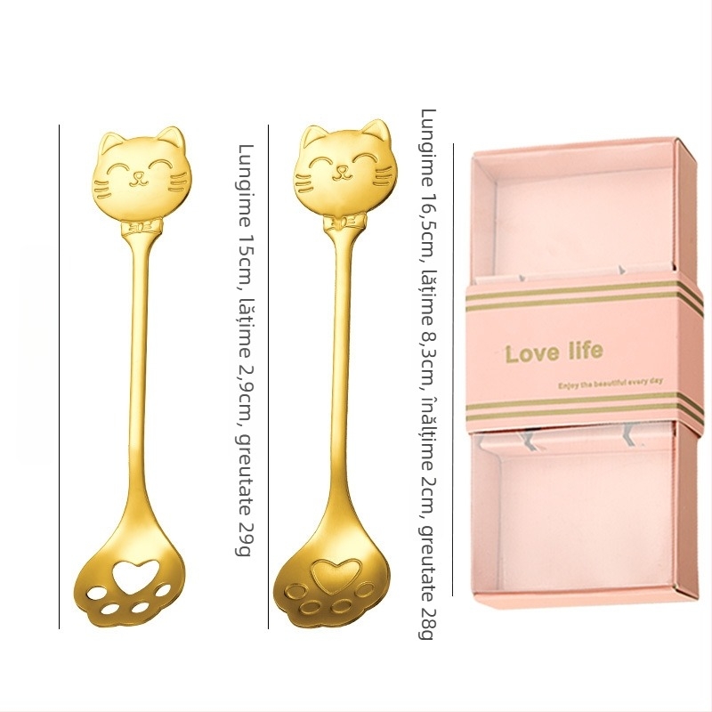 Lingură pentru cafea din oțel inoxidabil, model cat paw spoon, desen animat, stil drăguț