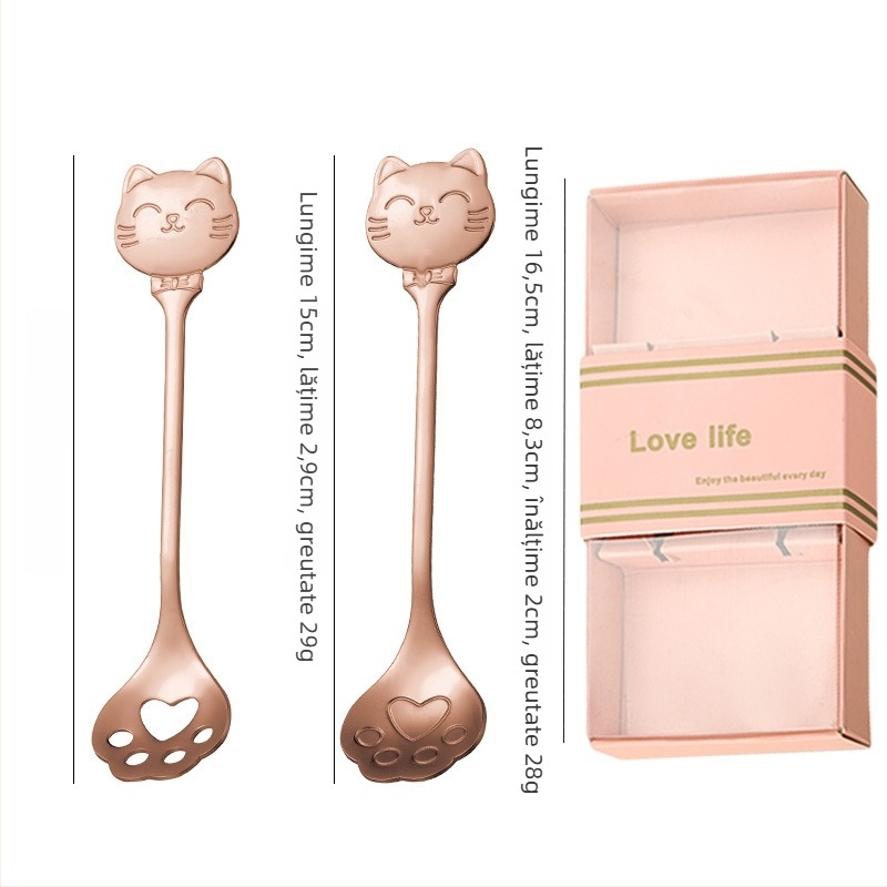 Lingură pentru cafea din oțel inoxidabil, model cat paw spoon, desen animat, stil drăguț