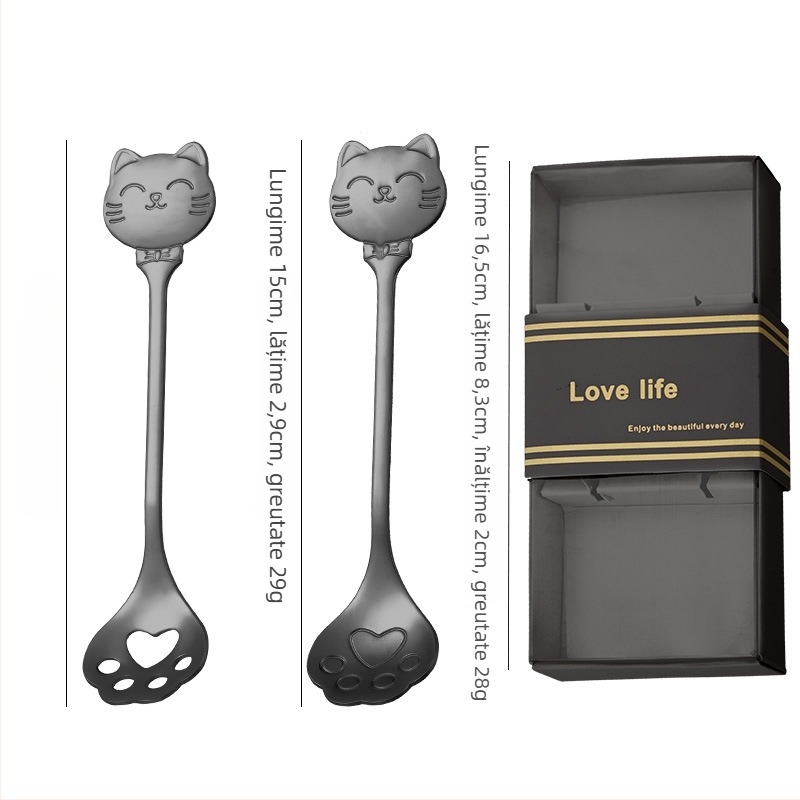 Lingură pentru cafea din oțel inoxidabil, model cat paw spoon, desen animat, stil drăguț