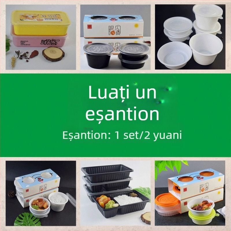 Bețișoare de unică folosință și tacâmuri verde-maroniu, mostre de veselă cu logo imprimat, cutii și boluri pentru fast-food, dezvoltare logo și matrițe private