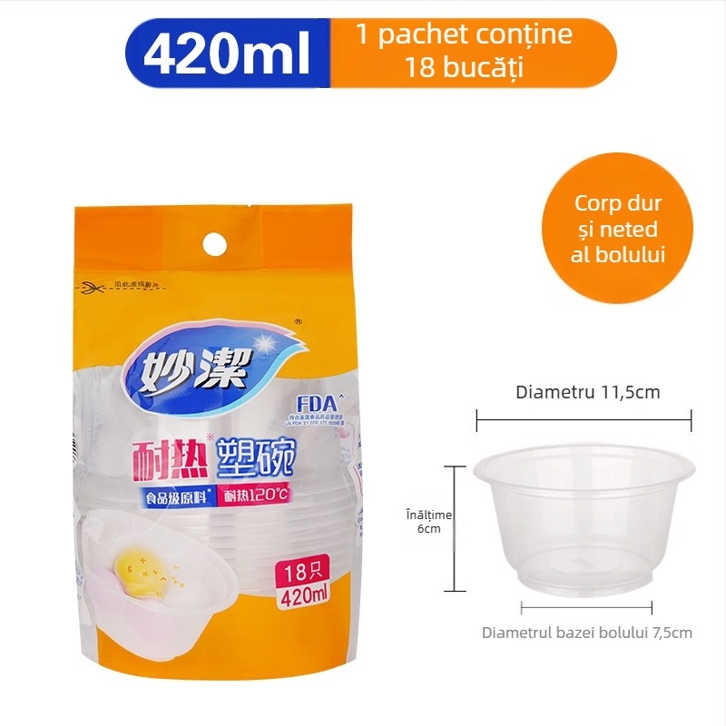 Miaojie bol plastic de unică folosință, rotund – fără capac, 420 ml/480 ml