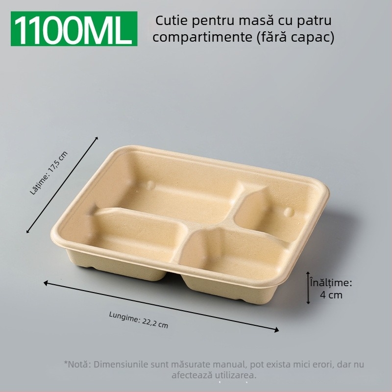 Cutie de prânz biodegradabilă, cu mai multe compartimente din pulpă de trestie de zahăr (3/4/5 compartimente), compatibilă cu cuptorul cu microunde, 25 buc./pachet