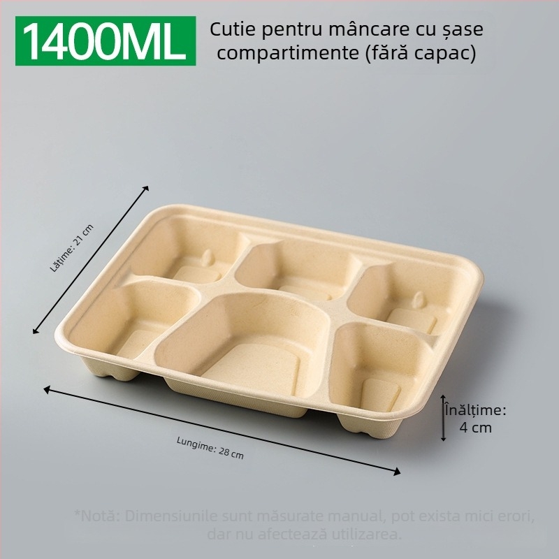 Cutie de prânz biodegradabilă, cu mai multe compartimente din pulpă de trestie de zahăr (3/4/5 compartimente), compatibilă cu cuptorul cu microunde, 25 buc./pachet