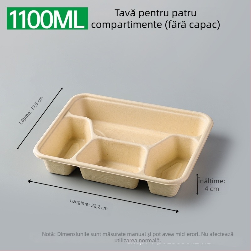 Cutie de prânz biodegradabilă, cu mai multe compartimente din pulpă de trestie de zahăr (3/4/5 compartimente), compatibilă cu cuptorul cu microunde, 25 buc./pachet