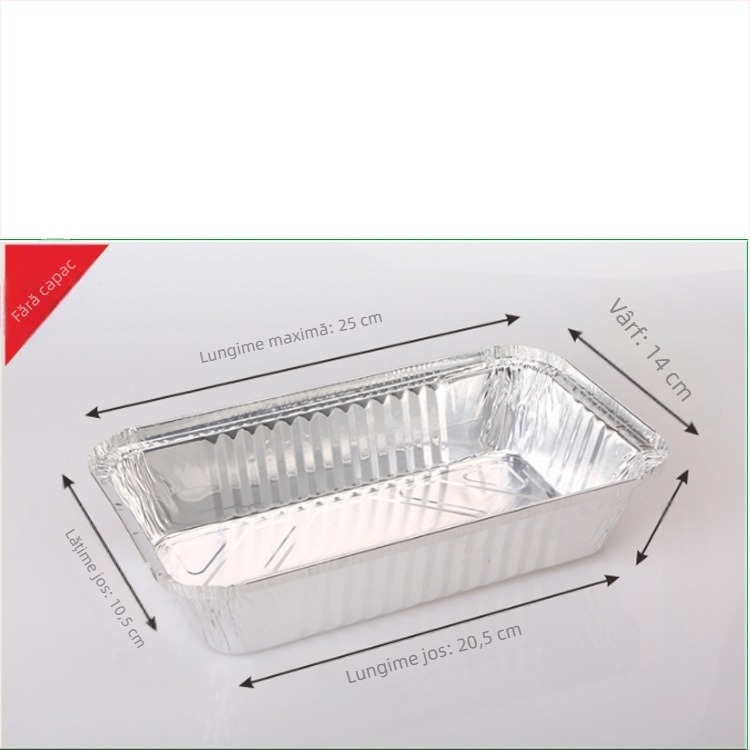 Cutie de unică folosință din folie de aluminiu pentru BBQ - dreptunghiulară, grosime 60 μm, imprimare logo, 500 buc./cutie