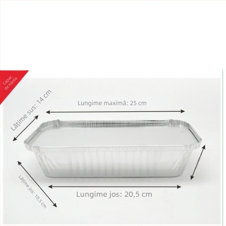 Cutie de unică folosință din folie de aluminiu pentru BBQ - dreptunghiulară, grosime 60 μm, imprimare logo, 500 buc./cutie