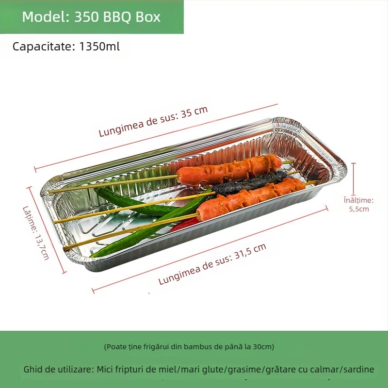 Cutie de unică folosință din folie de aluminiu pentru BBQ - dreptunghiulară, grosime 60 μm, imprimare logo, 500 buc./cutie