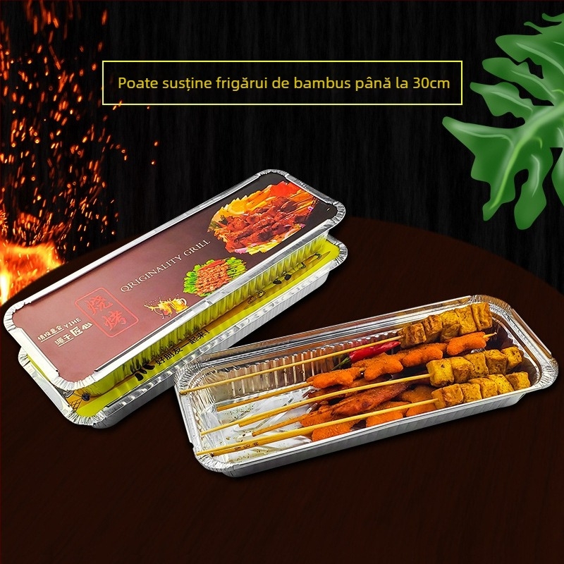 Cutie de unică folosință din folie de aluminiu pentru BBQ - dreptunghiulară, grosime 60 μm, imprimare logo, 500 buc./cutie