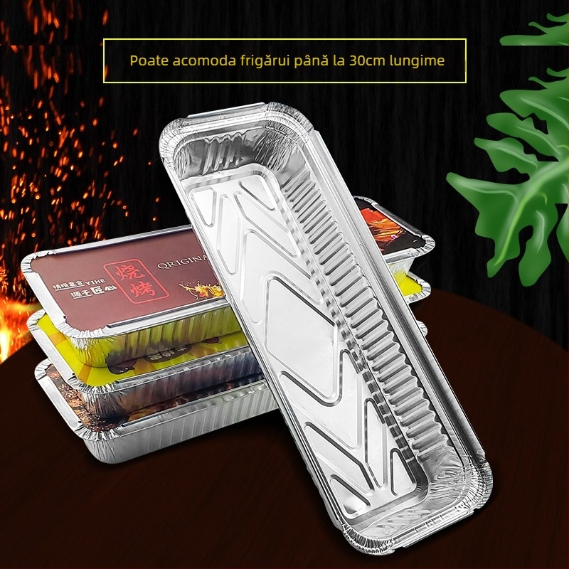 Cutie de unică folosință din folie de aluminiu pentru BBQ - dreptunghiulară, grosime 60 μm, imprimare logo, 500 buc./cutie