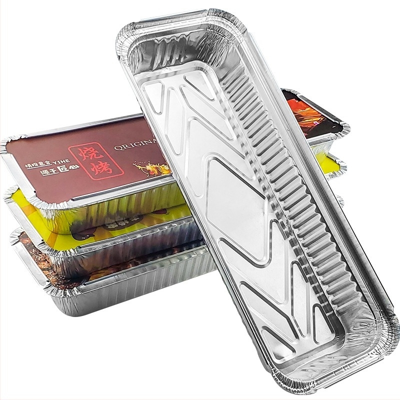 Cutie de unică folosință din folie de aluminiu pentru BBQ - dreptunghiulară, grosime 60 μm, imprimare logo, 500 buc./cutie