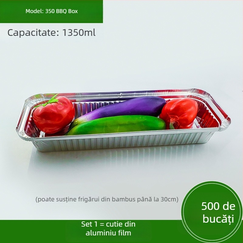 Cutie de unică folosință din folie de aluminiu pentru BBQ - dreptunghiulară, grosime 60 μm, imprimare logo, 500 buc./cutie