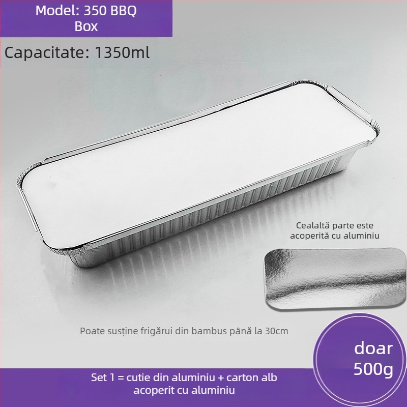 Cutie de unică folosință din folie de aluminiu pentru BBQ - dreptunghiulară, grosime 60 μm, imprimare logo, 500 buc./cutie