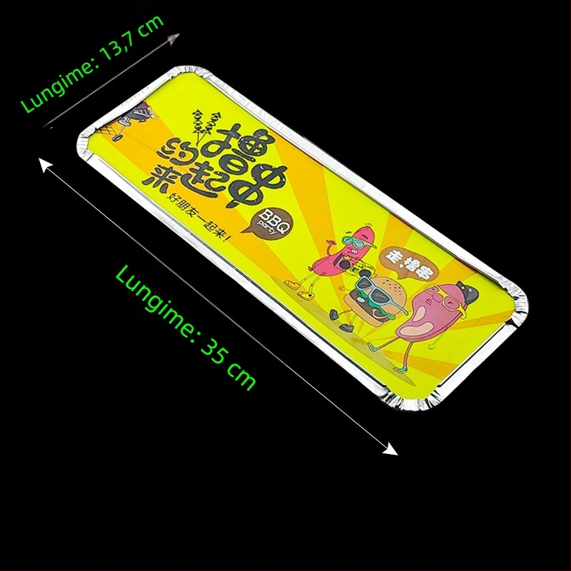 Cutie de unică folosință din folie de aluminiu pentru BBQ - dreptunghiulară, grosime 60 μm, imprimare logo, 500 buc./cutie