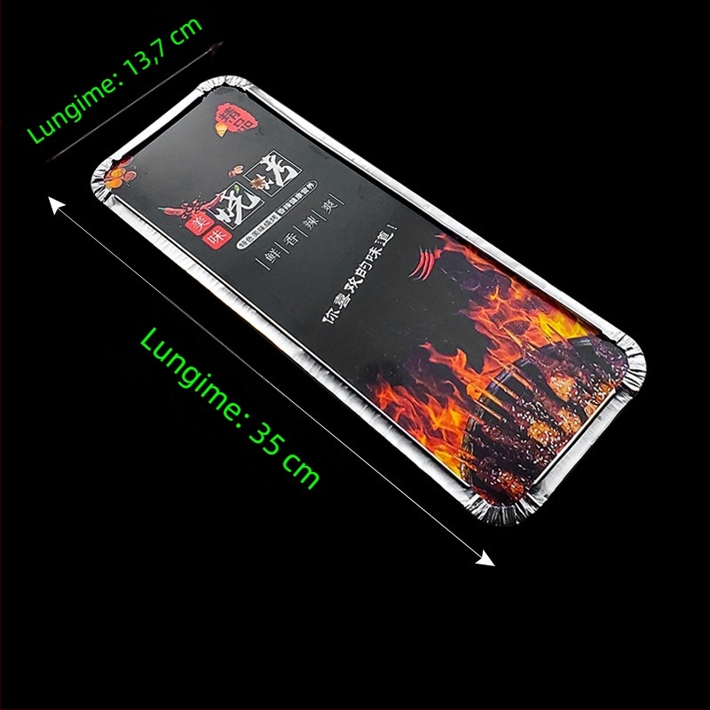 Cutie de unică folosință din folie de aluminiu pentru BBQ - dreptunghiulară, grosime 60 μm, imprimare logo, 500 buc./cutie