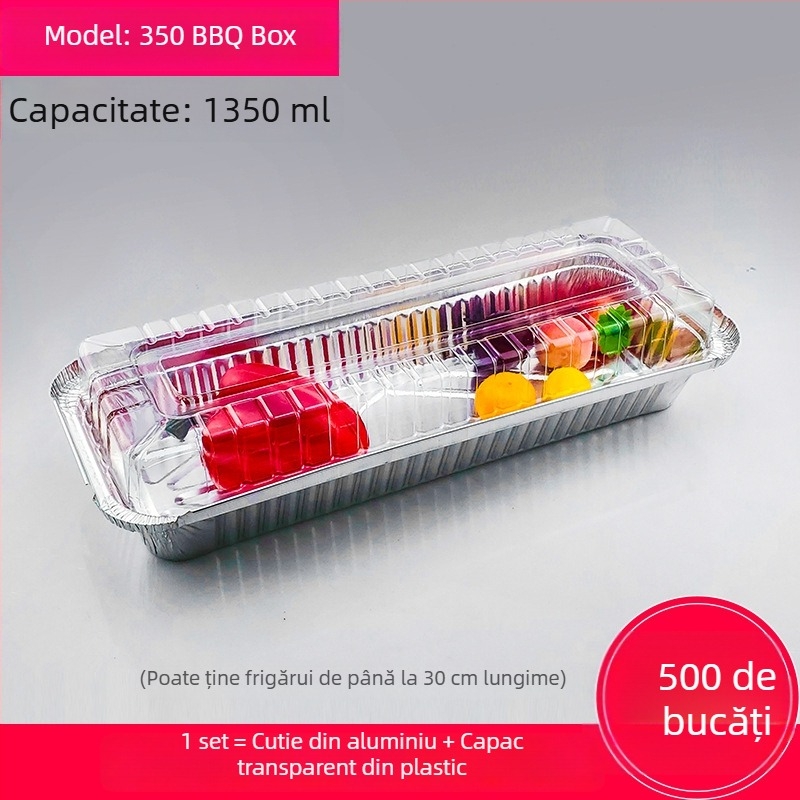Cutie de unică folosință din folie de aluminiu pentru BBQ - dreptunghiulară, grosime 60 μm, imprimare logo, 500 buc./cutie
