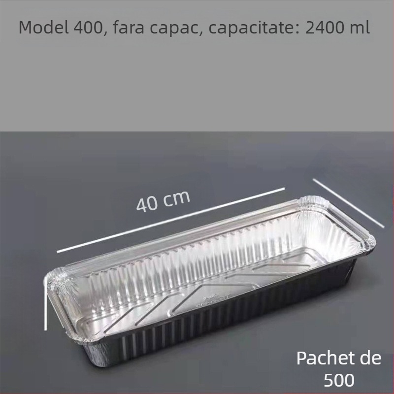 Cutie de unică folosință din folie de aluminiu pentru BBQ - dreptunghiulară, grosime 60 μm, imprimare logo, 500 buc./cutie