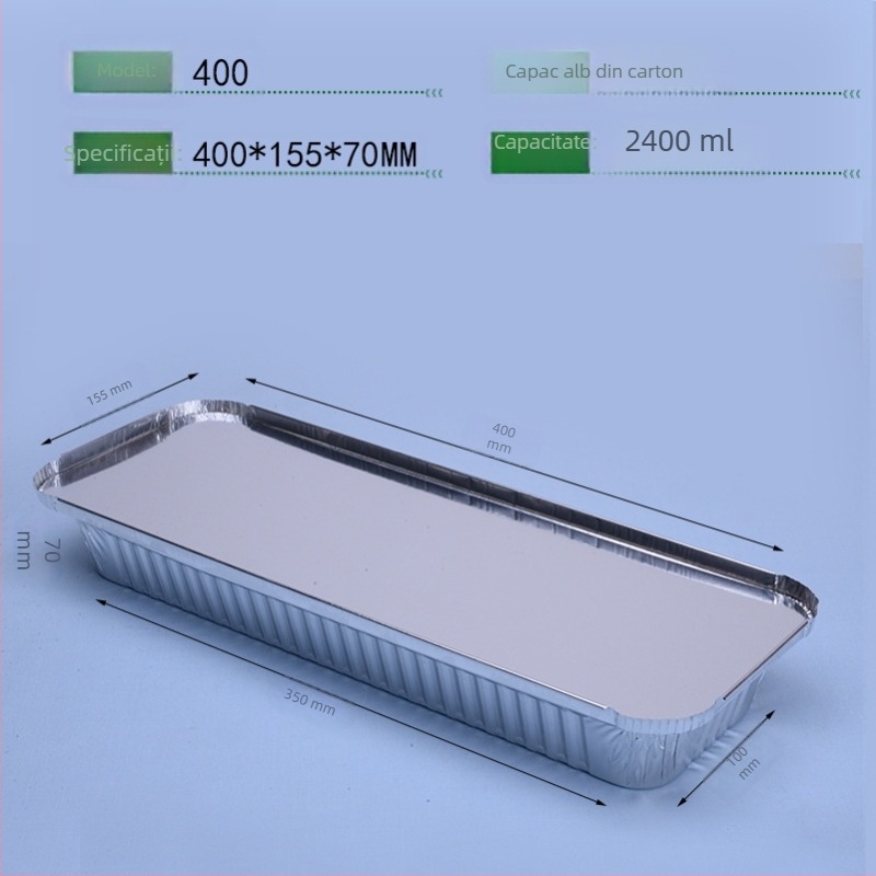 Cutie de unică folosință din folie de aluminiu pentru BBQ - dreptunghiulară, grosime 60 μm, imprimare logo, 500 buc./cutie